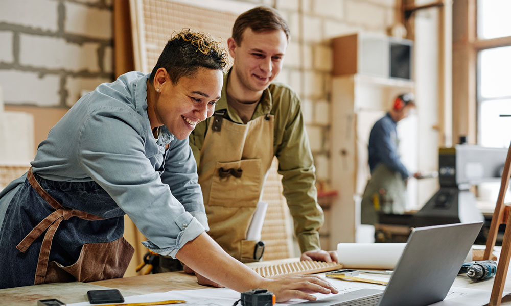 Small business owners on computer