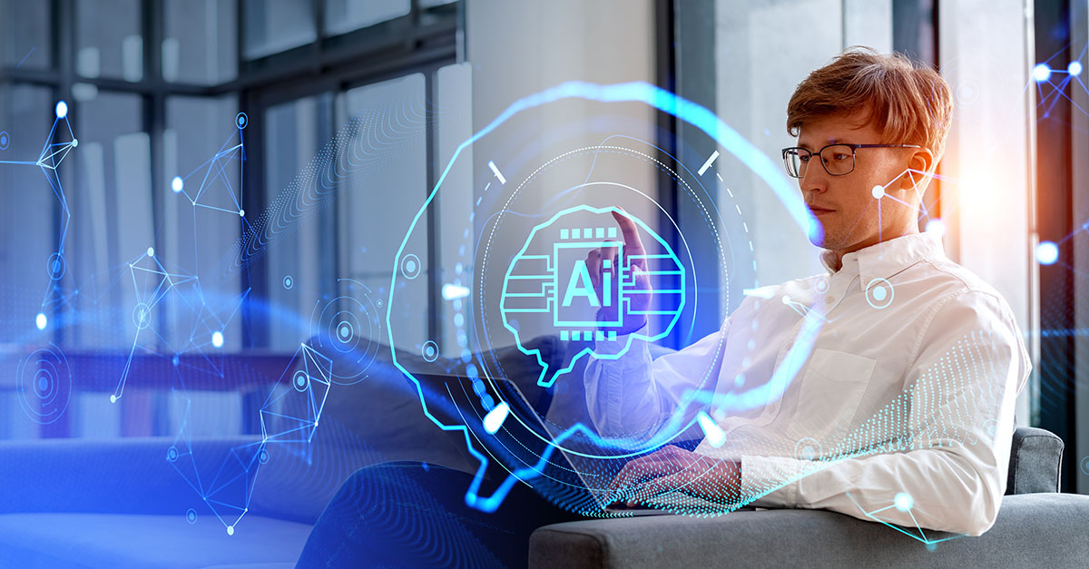 Office worker uses a dynamic AI agent.